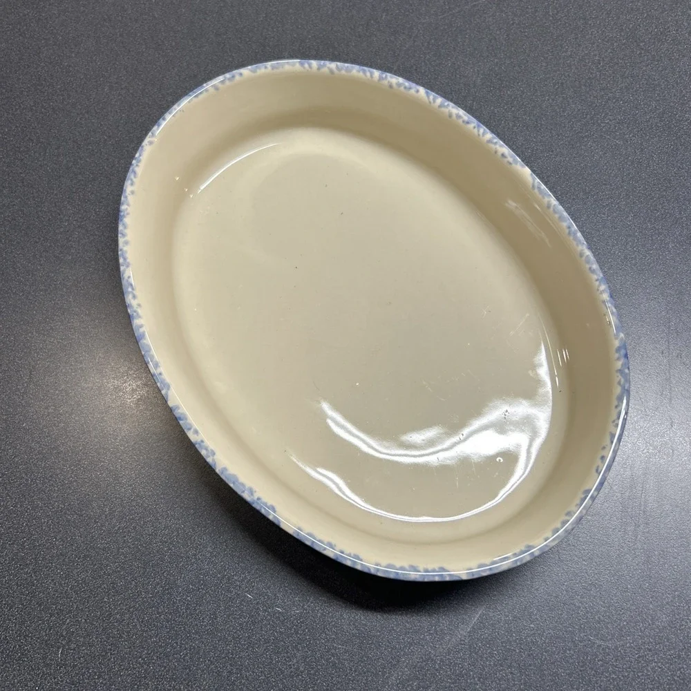 Vintage Henn Roseville Pottery Spongeware Oval Ovenware 10